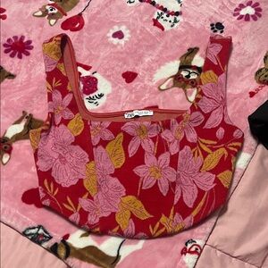 Zara Red Floral Crop Top with Pink and Yellow Accents